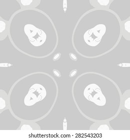Circular  seamless pattern of  floral motif,  spots,  stamens, hole. Hand drawn.
