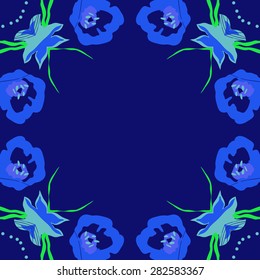 Circular  seamless pattern of  floral motif,  spots, stamens, leaves. Hand drawn.