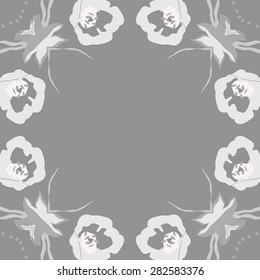 Circular  seamless pattern of  floral motif,  spots, stamens, leaves. Hand drawn.
