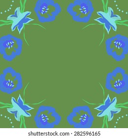 Circular  seamless pattern of  floral motif,  spots, stamens, leaves. Hand drawn.