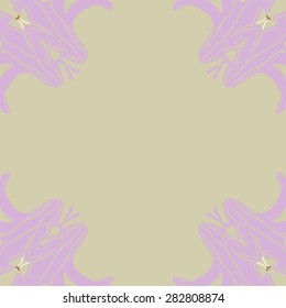 Circular  seamless pattern of  floral motif,  hole, flowers, stamens, copy space. Hand drawn.