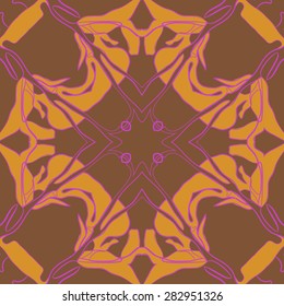 Circular  seamless pattern of floral motif, stripes,  spots, branches, buds. Hand drawn.