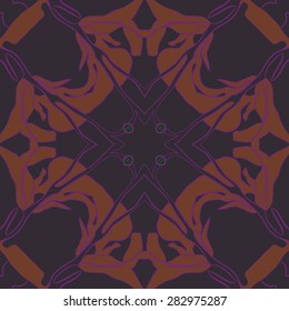 Circular  seamless pattern of floral motif, stripes,  spots, branches, buds. Hand drawn.