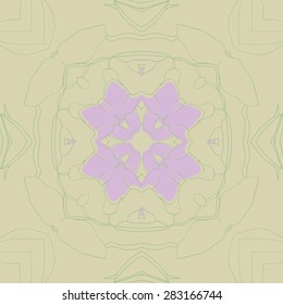 Circular  seamless pattern of floral motif, stripes,  spots, branches, garland. Hand drawn.
