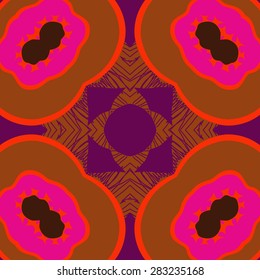 Circular  seamless pattern of floral motif, stripes,  spots, hole. Hand drawn.