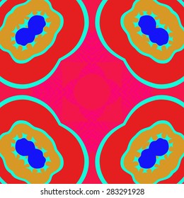 Circular  seamless pattern of floral motif, stripes,  spots, hole. Hand drawn.