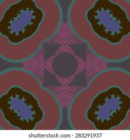 Circular  seamless pattern of floral motif, stripes,  spots, hole. Hand drawn.