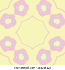 Circular  seamless pattern of floral motif, stamens, stylized flowers,star, copy space. Hand drawn.
