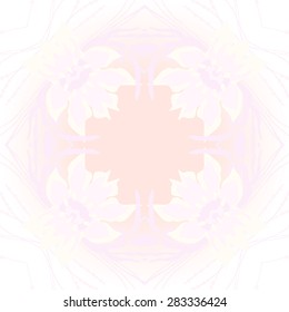 Circular  seamless pattern of floral motif, ellipses,leaves, stamens, branches, copy space. Hand drawn.
