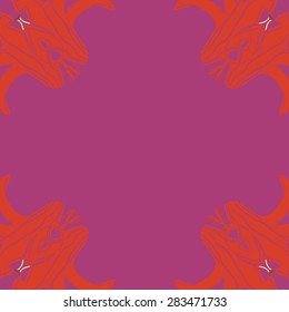 Circular  seamless pattern of  floral motif,  hole, flowers, stamens, copy space. Hand drawn.