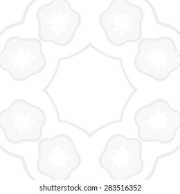 Circular  seamless pattern of floral motif, stamens, stylized flowers,star, copy space. Hand drawn.