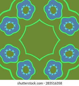 Circular  seamless pattern of floral motif, stamens, stylized flowers,star, copy space. Hand drawn.