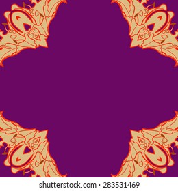 Circular  seamless pattern of floral motif, stamens, flowers, stripes, spots, copy space. Hand drawn.