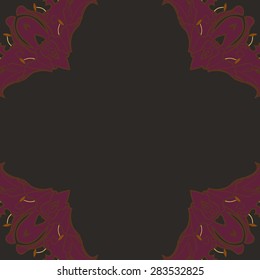 Circular  seamless pattern of floral motif, stamens, flowers, stripes, spots, copy space. Hand drawn.
