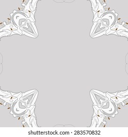 Circular  seamless pattern of floral motif, stamens, flowers, stripes, spots, copy space, lily. Hand drawn.