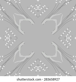 Circular  seamless pattern of floral motif, ellipses, branches, copy space. Hand drawn.