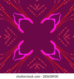 Circular  seamless pattern of floral motif, ellipses, branches, copy space. Hand drawn.