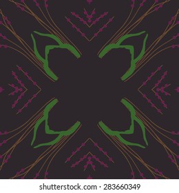 Circular  seamless pattern of floral motif, ellipses, branches, copy space. Hand drawn.