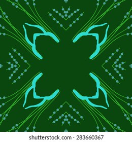 Circular  seamless pattern of floral motif, ellipses, branches, copy space. Hand drawn.