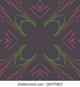 Circular  seamless pattern of floral motif, ellipses, branches, copy space. Hand drawn.