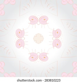Circular  seamless pattern of floral motif, spirals, branches,cross. Hand drawn.