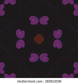 Circular  seamless pattern of floral motif, spirals, branches,cross. Hand drawn.