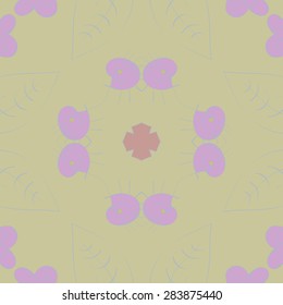 Circular  seamless pattern of floral motif, spirals, branches,cross. Hand drawn.