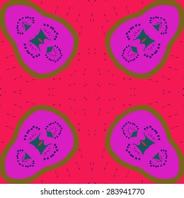 Circular  seamless pattern of  floral motif, doodles, stamens, hole. Hand drawn.