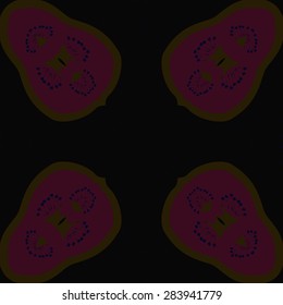 Circular  seamless pattern of  floral motif, doodles, stamens, hole. Hand drawn.