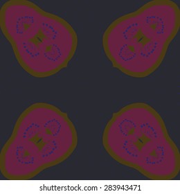 Circular  seamless pattern of  floral motif, doodles, stamens, hole. Hand drawn.