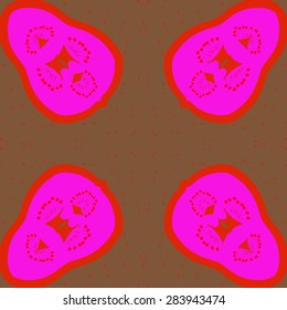 Circular  seamless pattern of  floral motif, doodles, stamens, hole. Hand drawn.