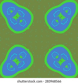Circular  seamless pattern of  floral motif, doodles, stamens, hole. Hand drawn.