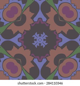 Circular  seamless pattern of  floral motif, zigzag, waves, hole. Hand drawn.
