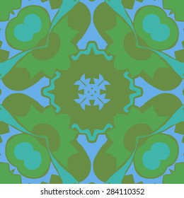 Circular  seamless pattern of  floral motif, zigzag, waves, hole. Hand drawn.
