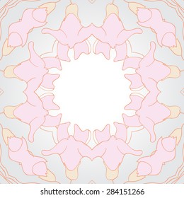 Circular  seamless pattern of  floral motif, flowers,stripes, garland, copy space. Hand drawn.
