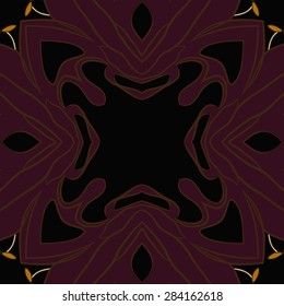 Circular  seamless pattern of  floral motif, stylized flower,stamens,stripes, spots, copy space. Hand drawn.