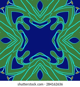 Circular  seamless pattern of  floral motif, stylized flower,stamens,stripes, spots, copy space. Hand drawn.