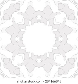 Circular  seamless pattern of  floral motif, flowers,stripes, garland, copy space. Hand drawn.