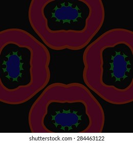 Circular  seamless pattern of  floral motif, stripes, spots, hole. Hand drawn.