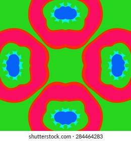 Circular  seamless pattern of  floral motif, stripes, spots, hole. Hand drawn.