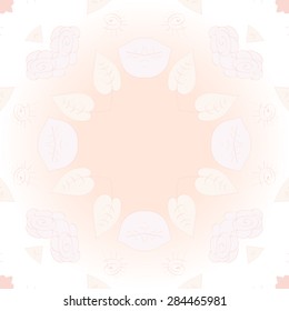 Circular  seamless pattern of  floral motif, stylized flower, spots,leaves, spirals, copy space. Hand drawn.