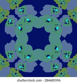 Circular  seamless pattern of  floral motif, stamens, spots, hole, copy space. Hand drawn.