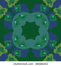 Circular  seamless pattern of  floral motif, stamens, spots, hole, copy space. Hand drawn.
