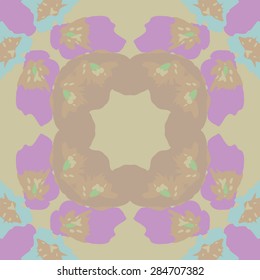 Circular  seamless pattern of  floral motif, stamens, spots, hole, copy space. Hand drawn.