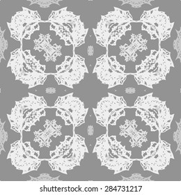 Circular  seamless pattern of  floral motif, spots, hole. Handmade.