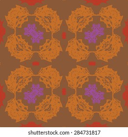 Circular  seamless pattern of  floral motif, spots, hole. Handmade.