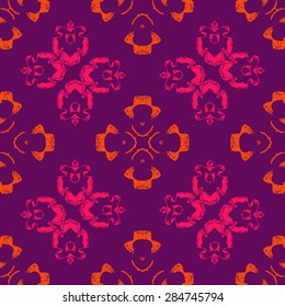 Circular  seamless pattern of  floral motif,  hole, spots. Handmade.