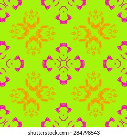 Circular  seamless pattern of  floral motif,  hole, spots. Handmade.