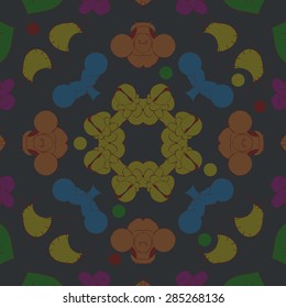 Circular  seamless pattern of  floral motif, doodles, spots,ellipse. Hand drawn.
