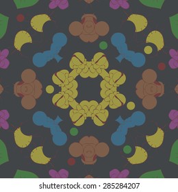 Circular  seamless pattern of  floral motif, doodles, spots,ellipse. Hand drawn.